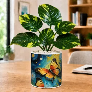 Artificial Tree Ceramic Photo Pot With White Stones 3x4 Inch (F165683)