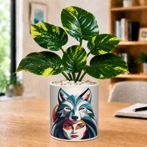 Artificial Tree Ceramic Photo Pot With White Stones 3x4 Inch (F165684)