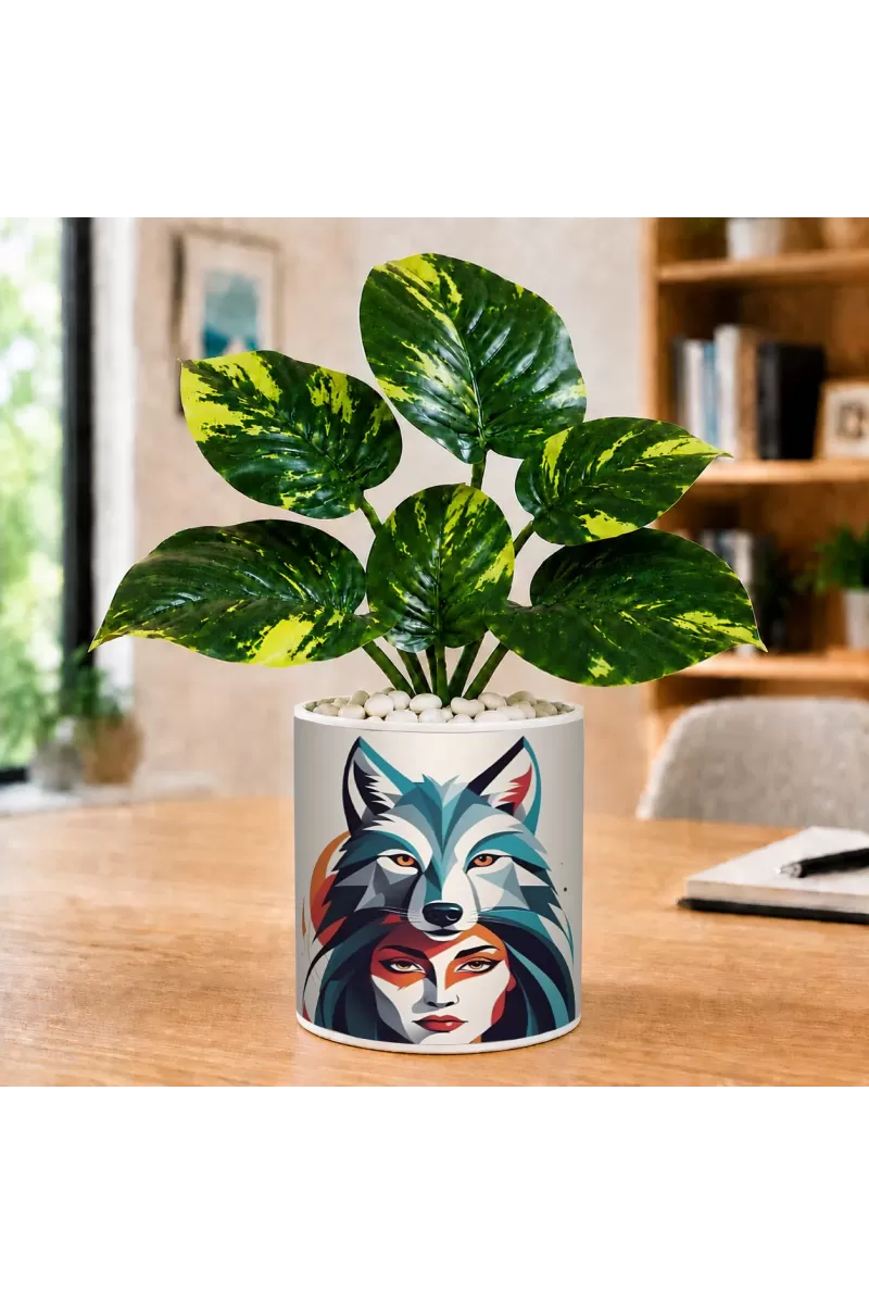 Artificial Tree Ceramic Photo Pot With White Stones 3x4 Inch (F165684)