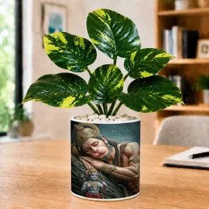 Artificial Tree Ceramic Photo Pot With White Stones 3x4 Inch (F165685)