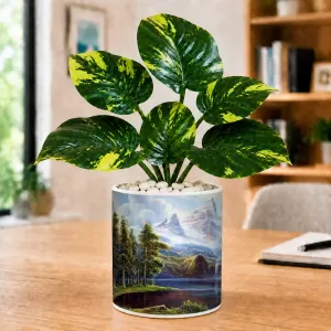 Artificial Tree Ceramic Photo Pot With White Stones 3x4 Inch (F165689)