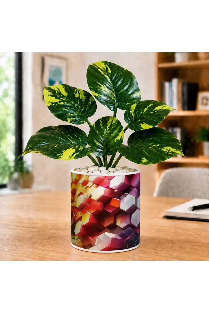 Artificial Tree Ceramic Photo Pot With White Stones 3x4 Inch (F165690)