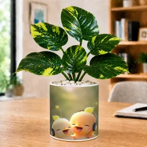 Artificial Tree Ceramic Photo Pot With White Stones 3x4 Inch (F165692)