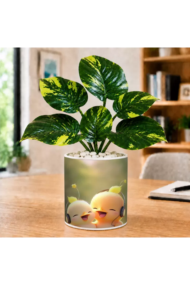 Artificial Tree Ceramic Photo Pot With White Stones 3x4 Inch (F165692)