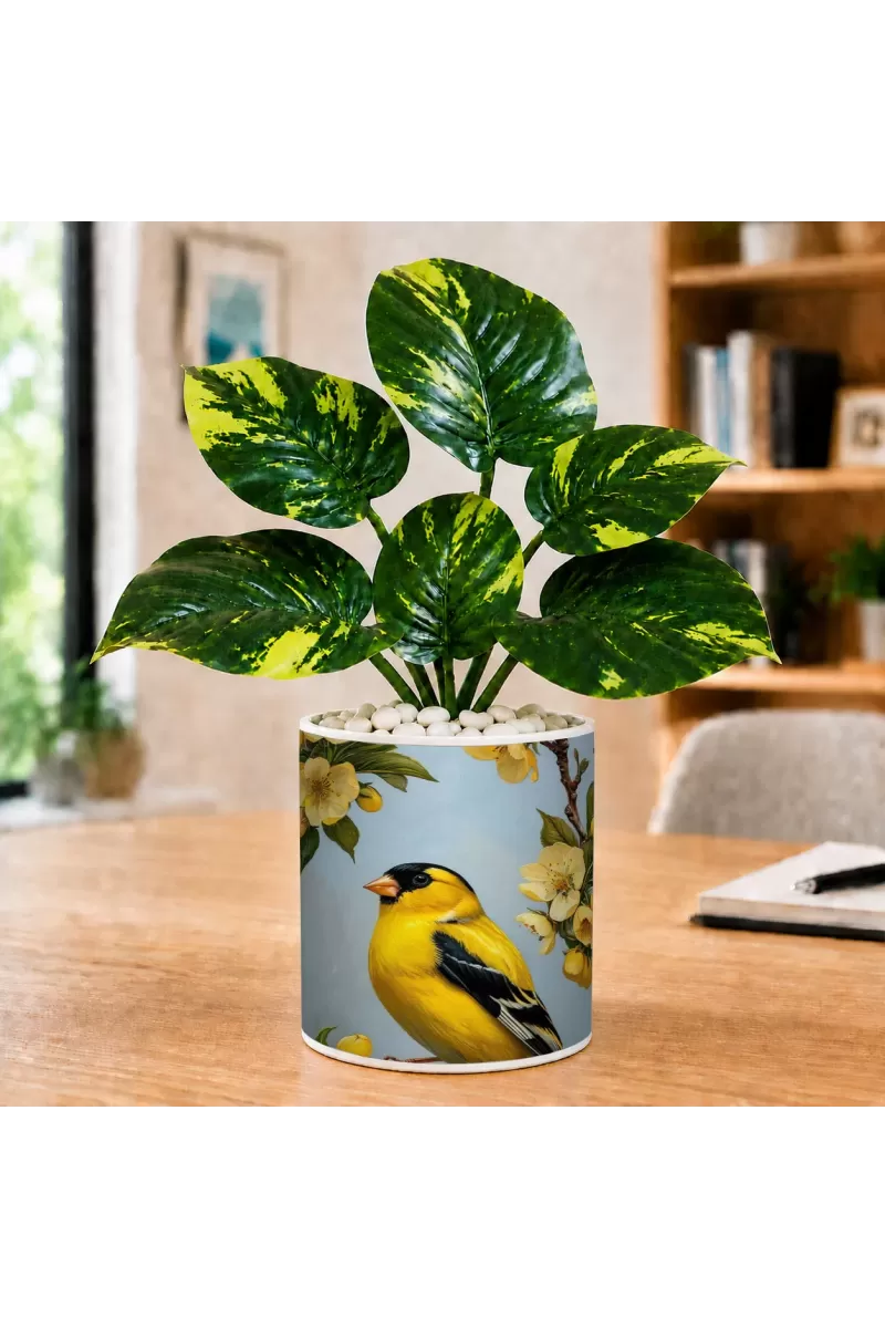 Artificial Tree Ceramic Photo Pot With White Stones 3x4 Inch (F165693)