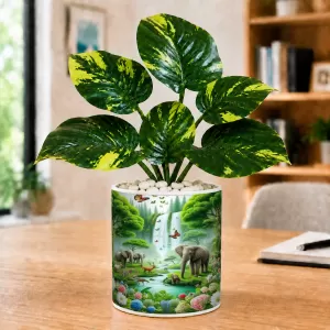 Artificial Tree Ceramic Photo Pot With White Stones 3x4 Inch (F165694)