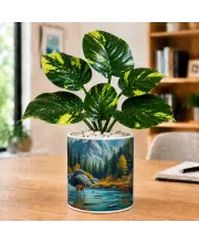 Artificial Tree Ceramic Photo Pot With White Stones 3x4 Inch (F165695)
