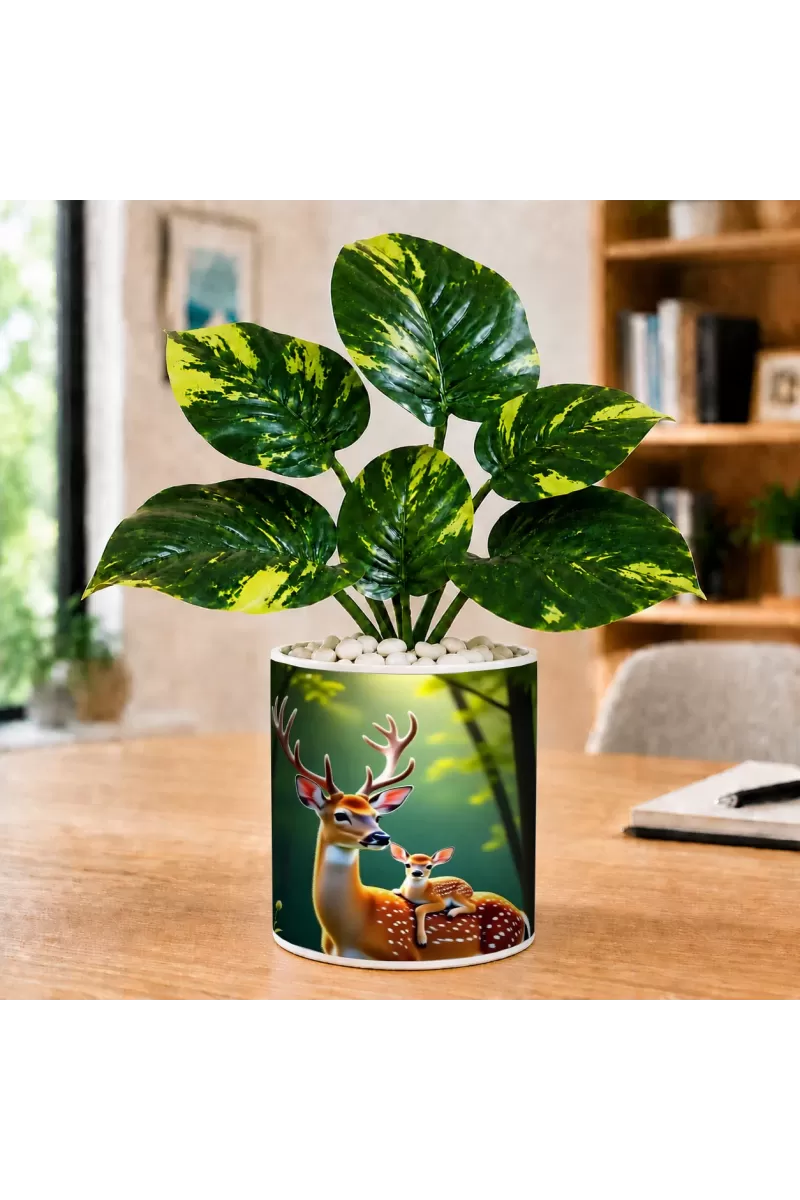 Artificial Tree Ceramic Photo Pot With White Stones 3x4 Inch (F165696)