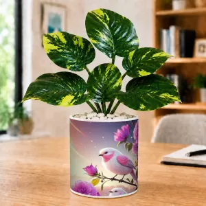 Artificial Tree Ceramic Photo Pot With White Stones 3x4 Inch (F165697)