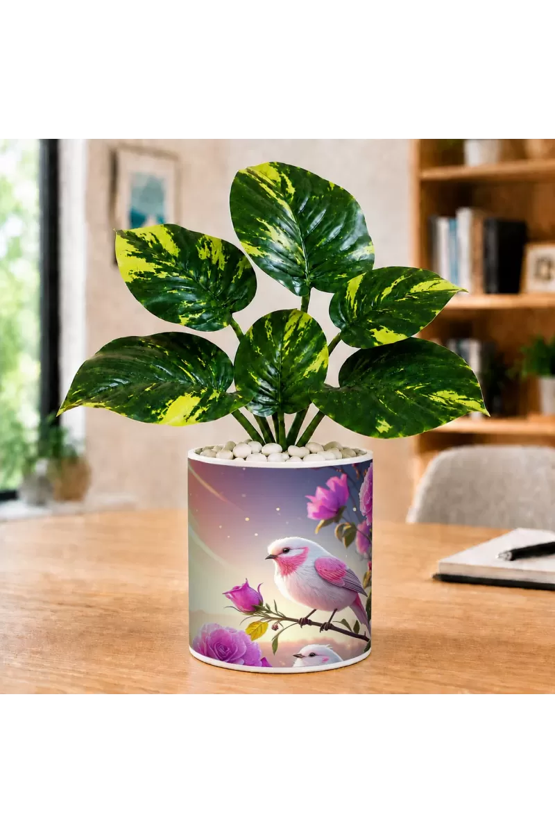 Artificial Tree Ceramic Photo Pot With White Stones 3x4 Inch (F165697)