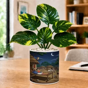 Artificial Tree Ceramic Photo Pot With White Stones 3x4 Inch (F165698)