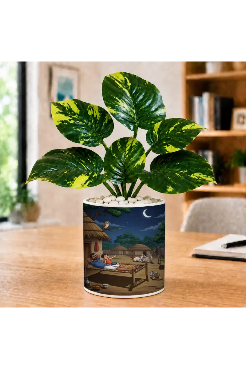 Artificial Tree Ceramic Photo Pot With White Stones 3x4 Inch (F165698)