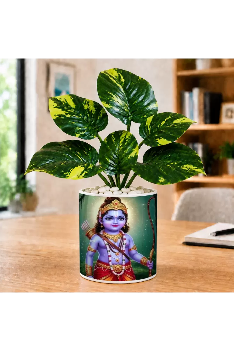 Artificial Tree Ceramic Photo Pot With White Stones 3x4 Inch (F165699)