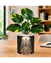 Artificial Tree Ceramic Photo Pot With White Stones 3x4 Inch (F165700)