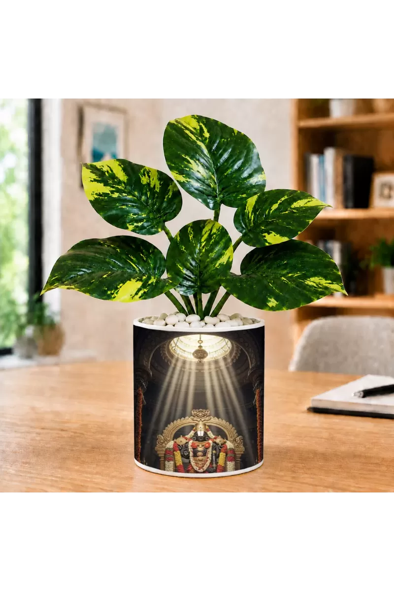 Artificial Tree Ceramic Photo Pot With White Stones 3x4 Inch (F165700)
