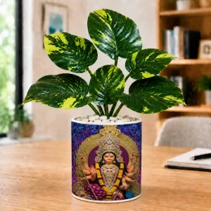 Artificial Tree Ceramic Photo Pot With White Stones 3x4 Inch (F165702)