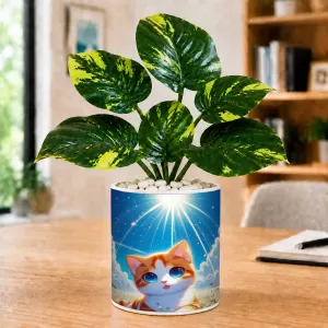 Artificial Tree Ceramic Photo Pot With White Stones 3x4 Inch (F165703)