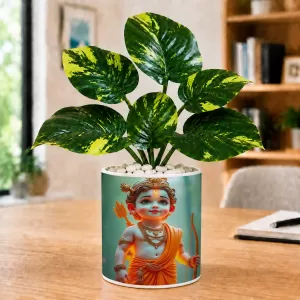 Artificial Tree Ceramic Photo Pot With White Stones 3x4 Inch (F165705)