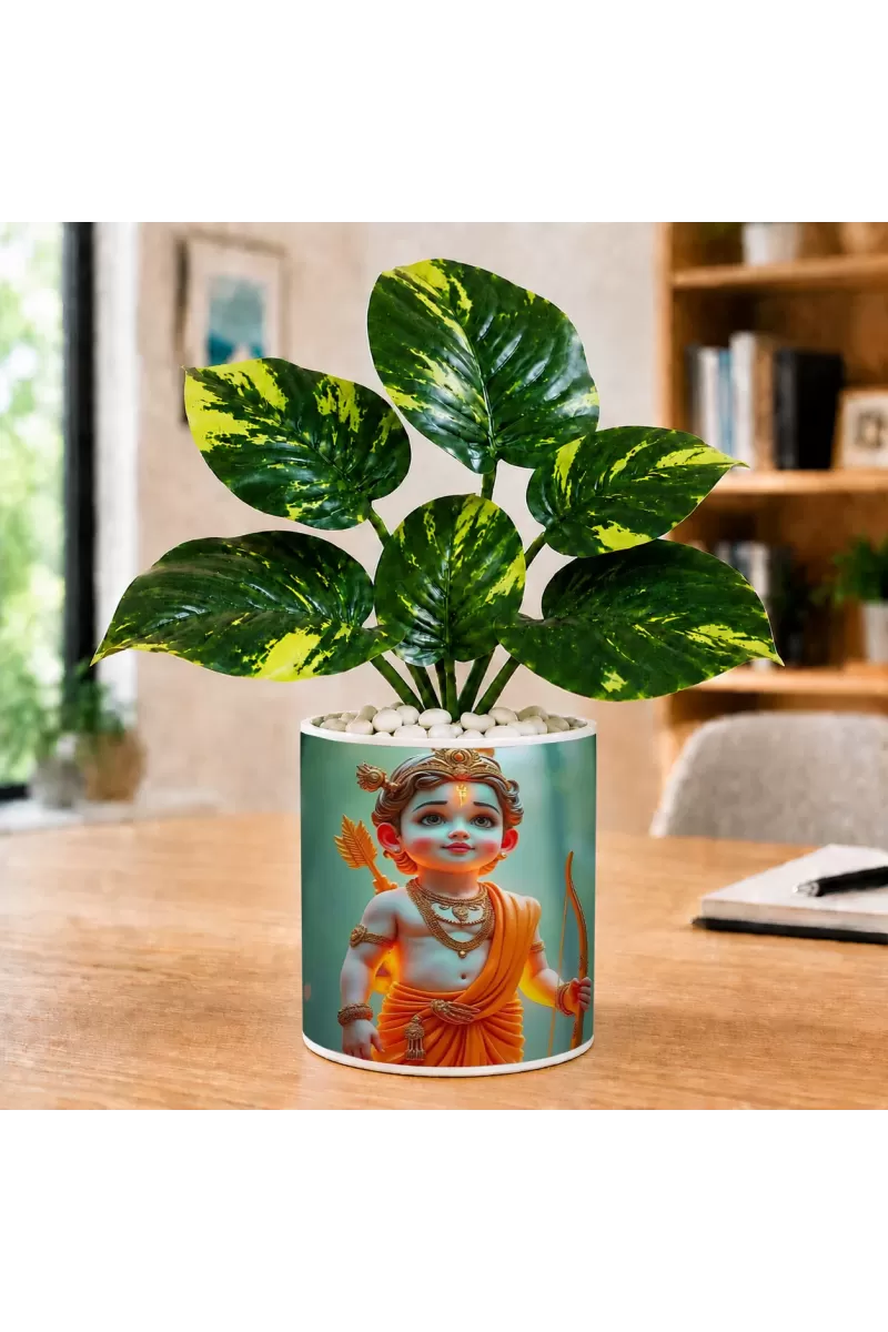 Artificial Tree Ceramic Photo Pot With White Stones 3x4 Inch (F165705)