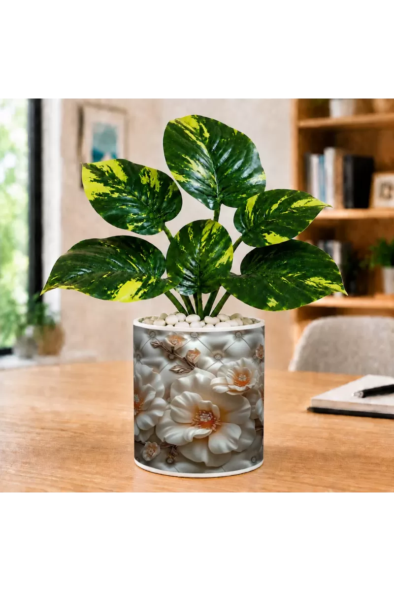 Artificial Tree Ceramic Photo Pot With White Stones 3x4 Inch (F165707)