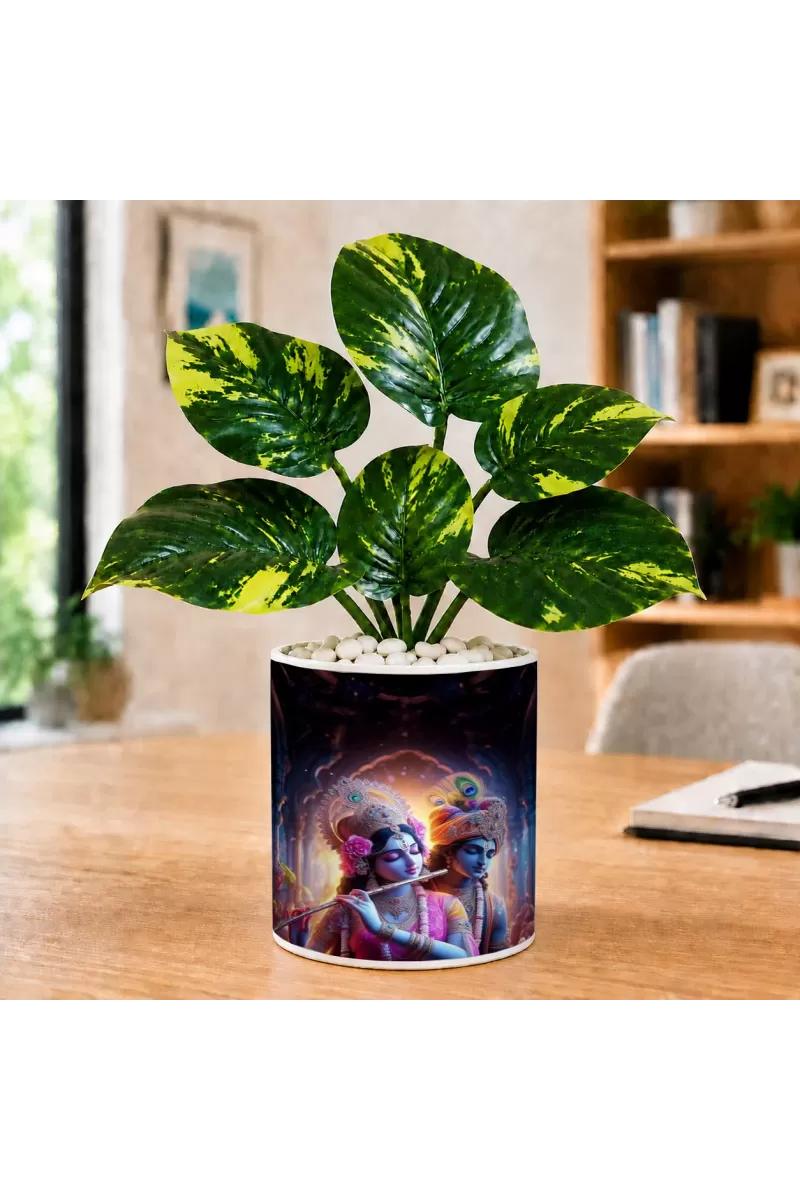 Artificial Tree Ceramic Photo Pot With White Stones 3x4 Inch (F165708)