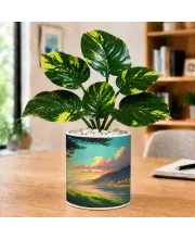 Artificial Tree Ceramic Photo Pot With White Stones 3x4 Inch (F165714)