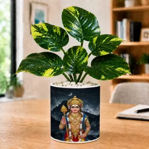 Artificial Tree Ceramic Photo Pot With White Stones 3x4 Inch (F165715)