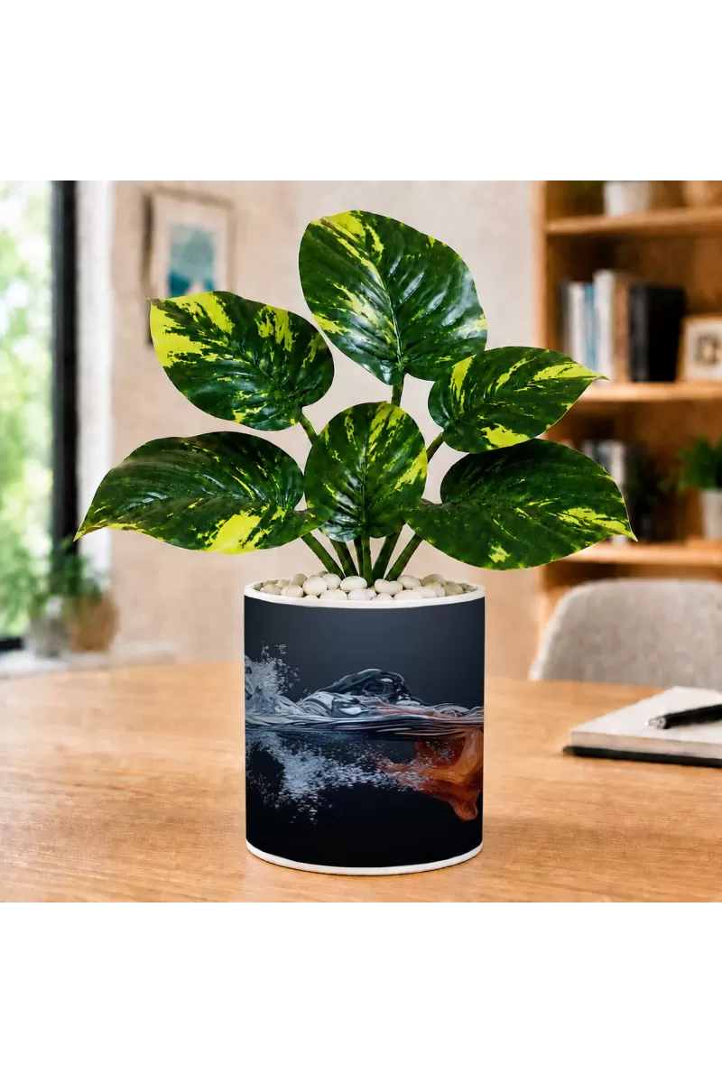 Artificial Tree Ceramic Photo Pot With White Stones 3x4 Inch (F165718)