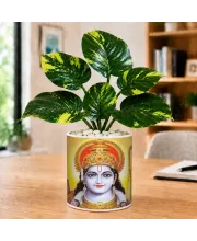 Artificial Tree Ceramic Photo Pot With White Stones 3x4 Inch (F165719)