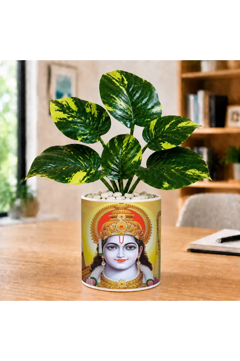 Artificial Tree Ceramic Photo Pot With White Stones 3x4 Inch (F165719)