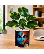 Artificial Tree Ceramic Photo Pot With White Stones 3x4 Inch (F165720)