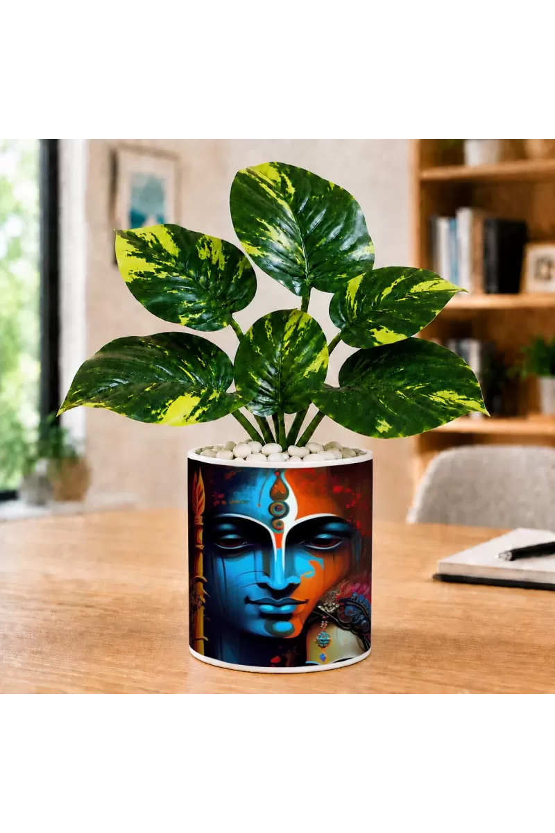 Artificial Tree Ceramic Photo Pot With White Stones 3x4 Inch (F165720)