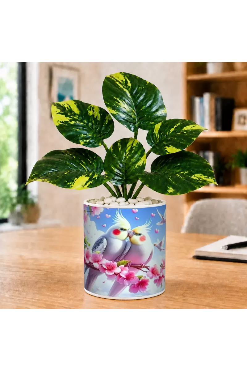 Artificial Tree Ceramic Photo Pot With White Stones 3x4 Inch (F165721)