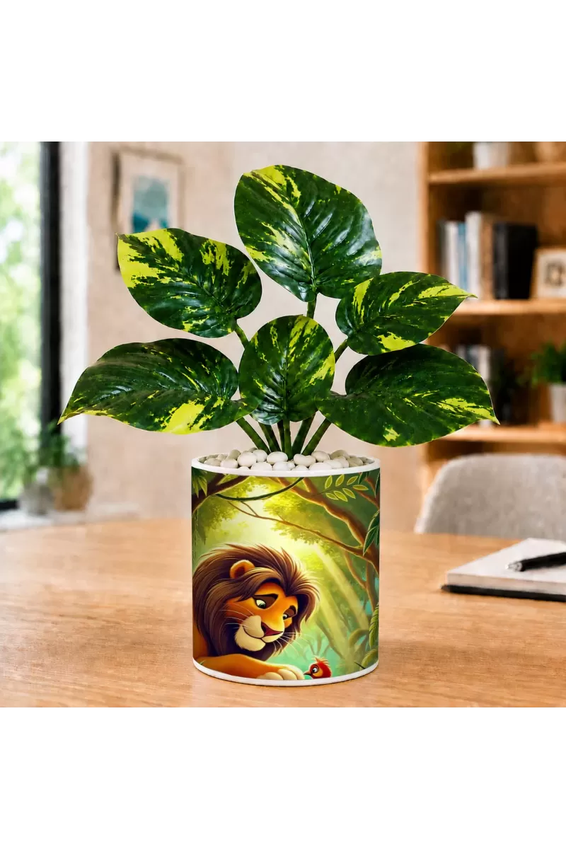Artificial Tree Ceramic Photo Pot With White Stones 3x4 Inch (F165728)