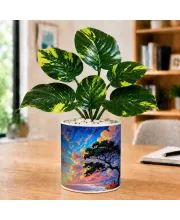 Artificial Tree Ceramic Photo Pot With White Stones 3x4 Inch (F165729)