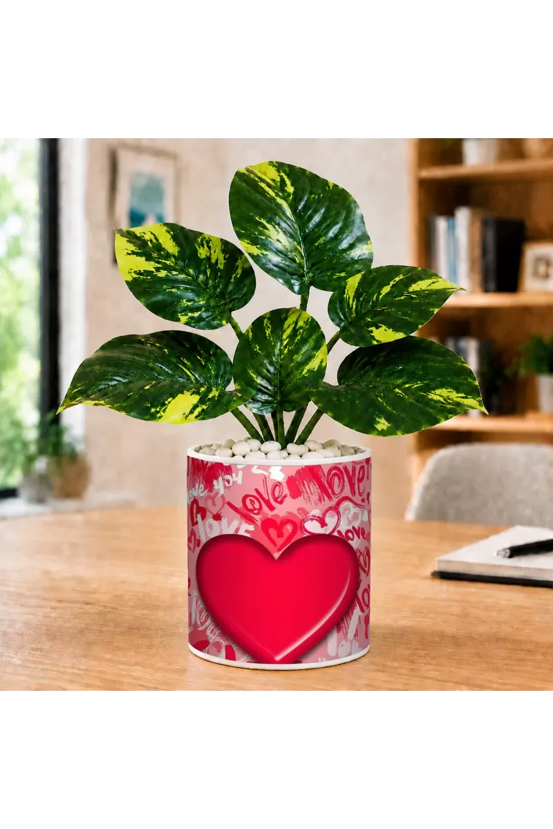 Artificial Tree Ceramic Photo Pot With White Stones 3x4 Inch (F165730)