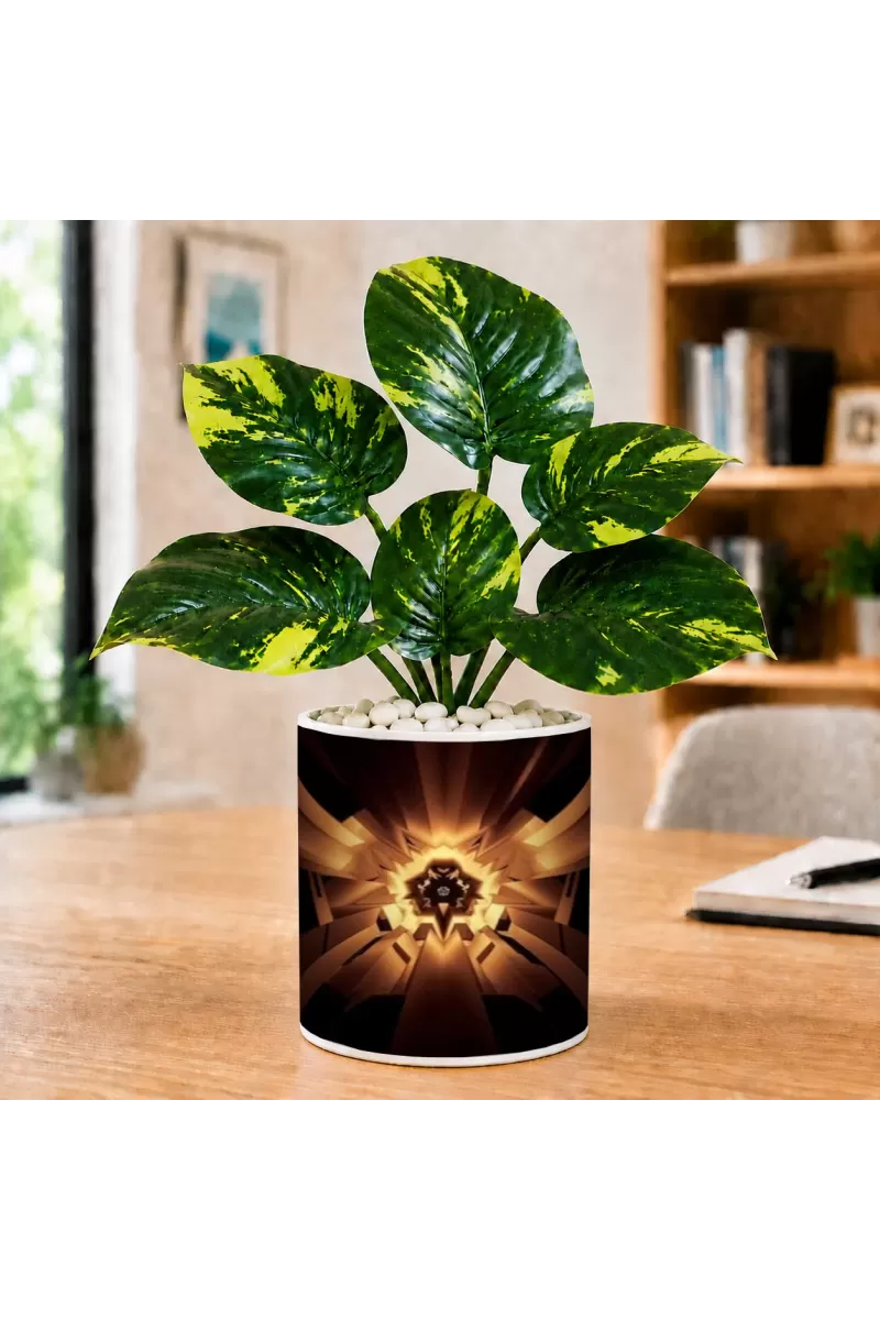Artificial Tree Ceramic Photo Pot With White Stones 3x4 Inch (F165731)