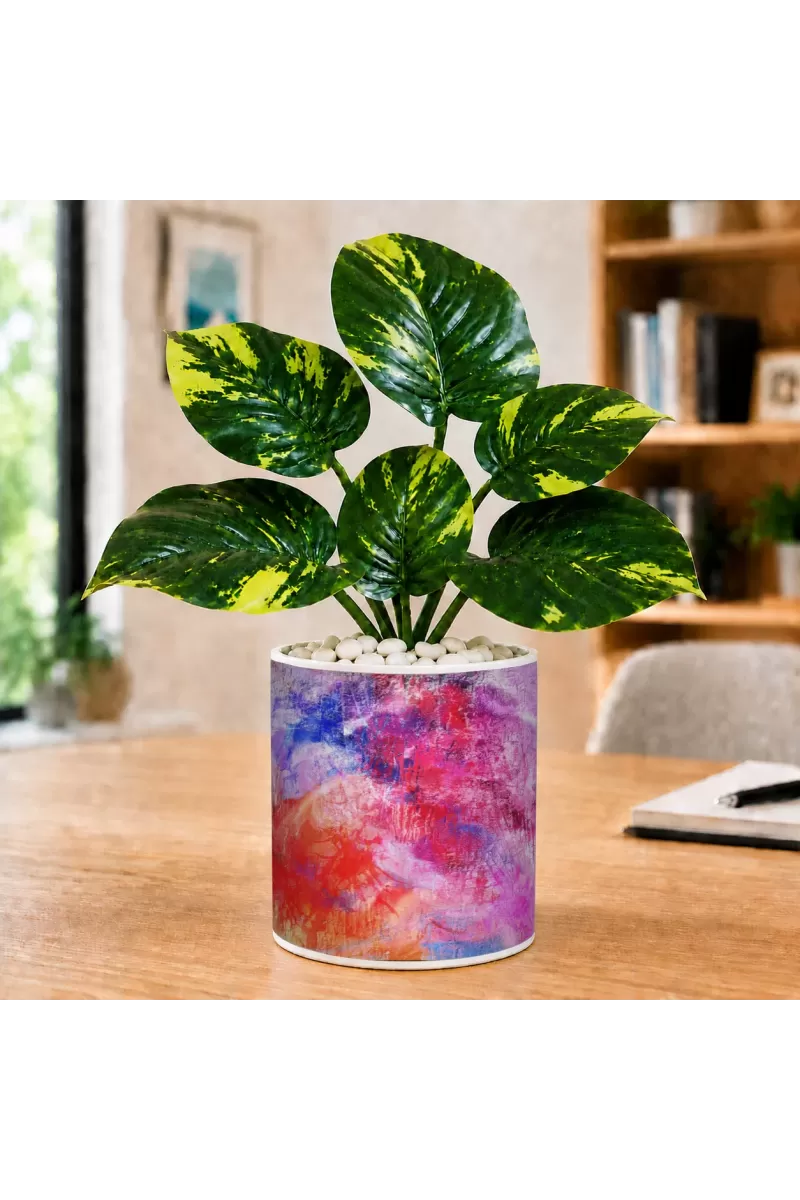 Artificial Tree Ceramic Photo Pot With White Stones 3x4 Inch (F165733)