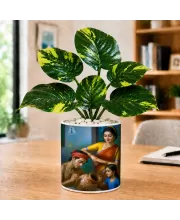 Artificial Tree Ceramic Photo Pot With White Stones 3x4 Inch (F165734)