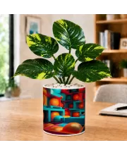 Artificial Tree Ceramic Photo Pot With White Stones 3x4 Inch (F165735)