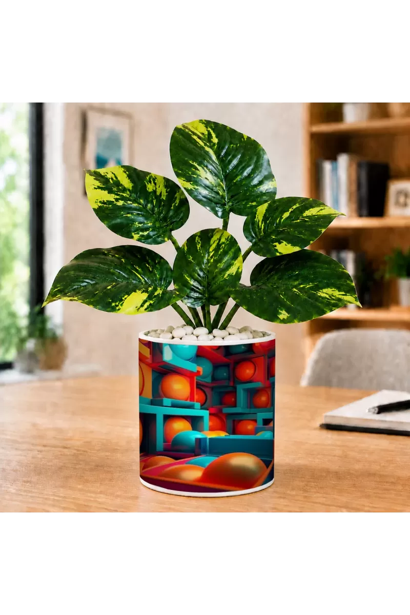 Artificial Tree Ceramic Photo Pot With White Stones 3x4 Inch (F165735)