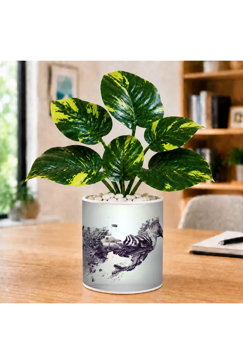 Artificial Tree Ceramic Photo Pot With White Stones 3x4 Inch (F165736)