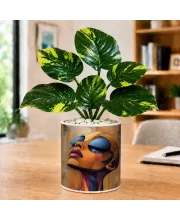 Artificial Tree Ceramic Photo Pot With White Stones 3x4 Inch (F165739)