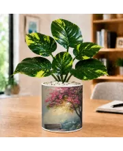 Artificial Tree Ceramic Photo Pot With White Stones 3x4 Inch (F165740)