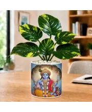 Artificial Tree Ceramic Photo Pot With White Stones 3x4 Inch (F165742)