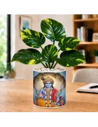 Artificial Tree Ceramic Photo Pot With White Stones 3x4 Inch (F165742)