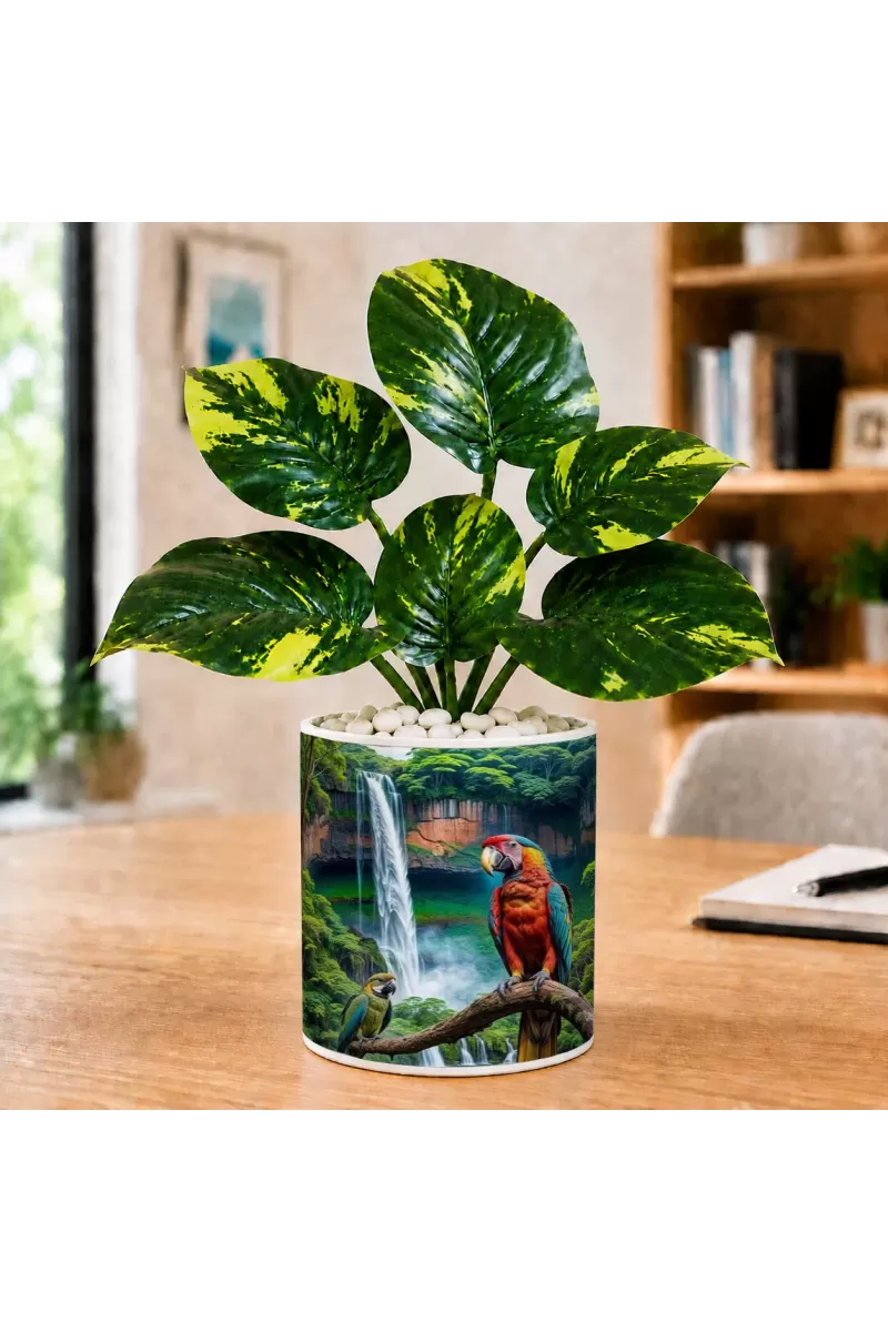 Artificial Tree Ceramic Photo Pot With White Stones 3x4 Inch (F165745)
