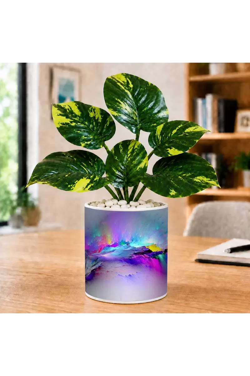 Artificial Tree Ceramic Photo Pot With White Stones 3x4 Inch (F165747)