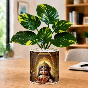 Artificial Tree Ceramic Photo Pot With White Stones 3x4 Inch (F165752)