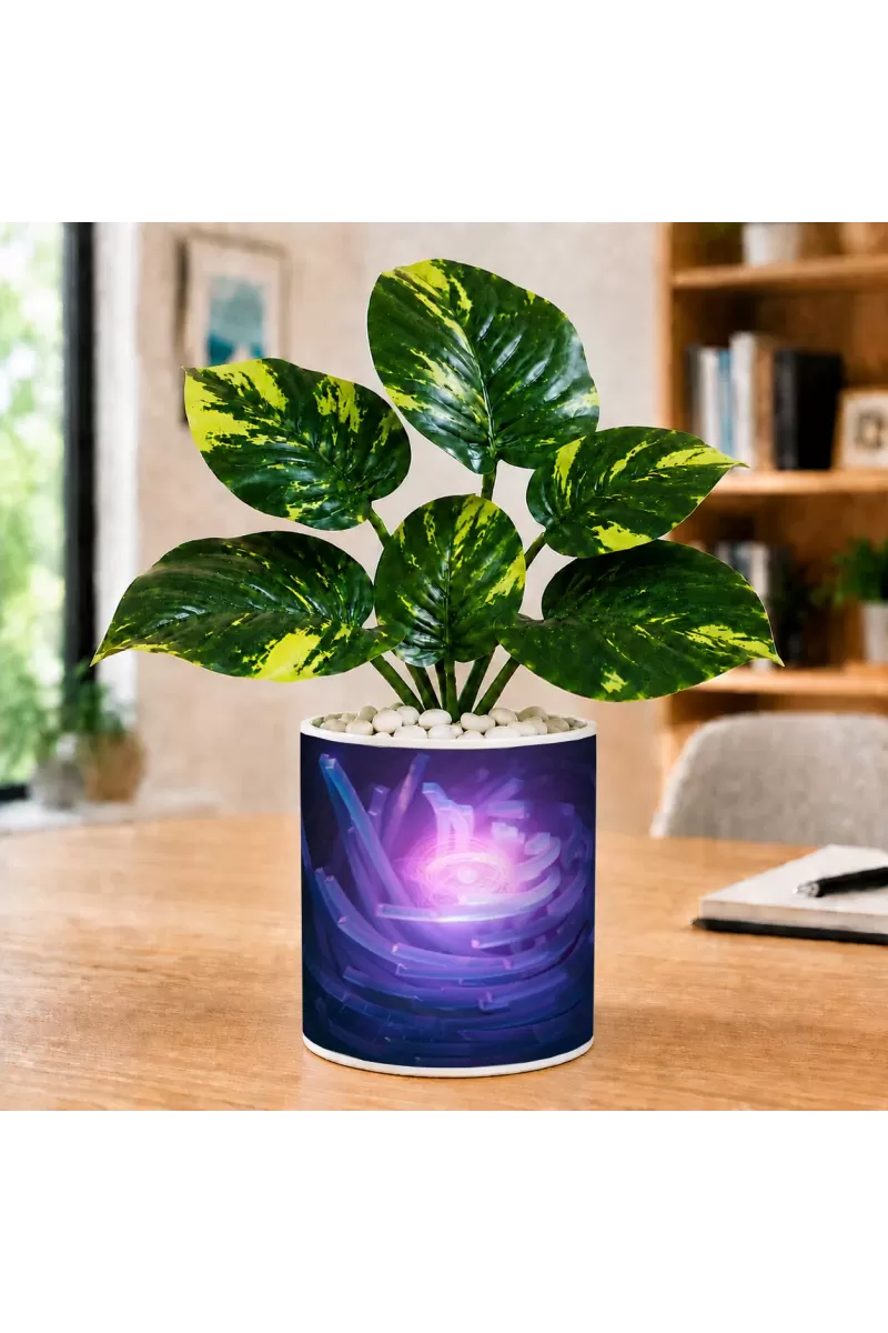 Artificial Tree Ceramic Photo Pot With White Stones 3x4 Inch (F165755)
